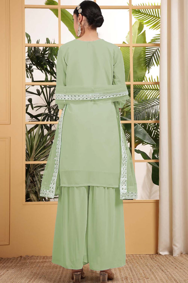 Green Sequin with Embroidered Georgette Sharara Suit Set