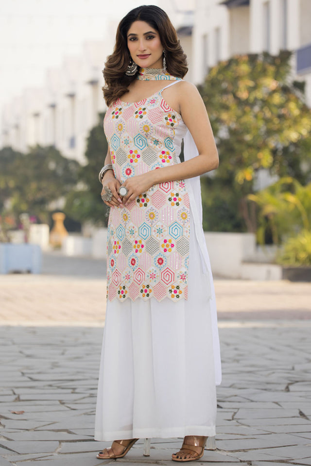 Multi Color Sequin with Embroidered Georgette Sharara Suit Set