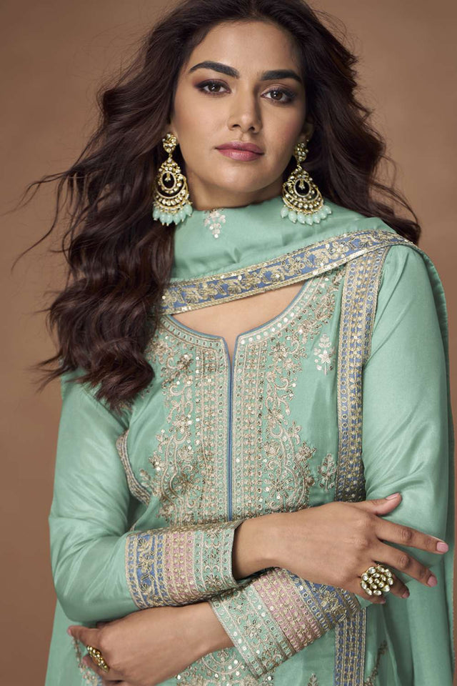 Sea Green Sequin With Embroidered Shimmer Salwar Suit (vega aashirad tashi-10213)
