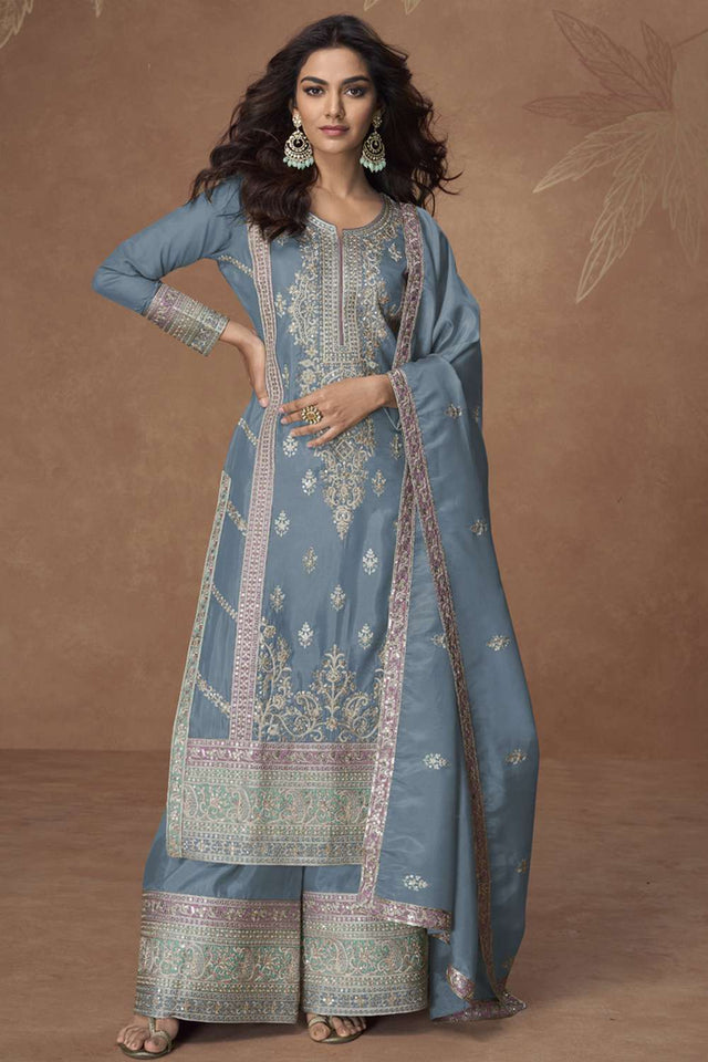 Grey Sequin With Embroidered Shimmer Salwar Suit (vega aashirad tashi-10214)