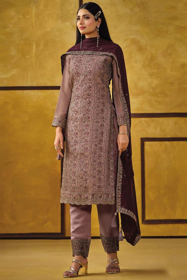 Onion Pink Silk Embroidered Round Neck Sharara Suit Set (vega alina-5425)