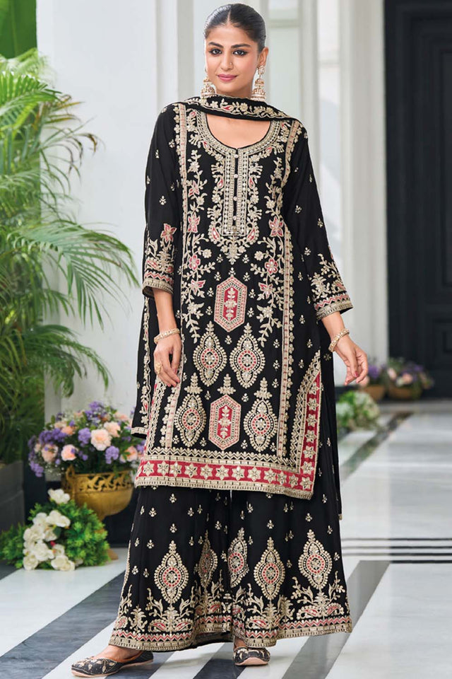Black Sequin with Embroidered Art Silk Pakistani Suit Set