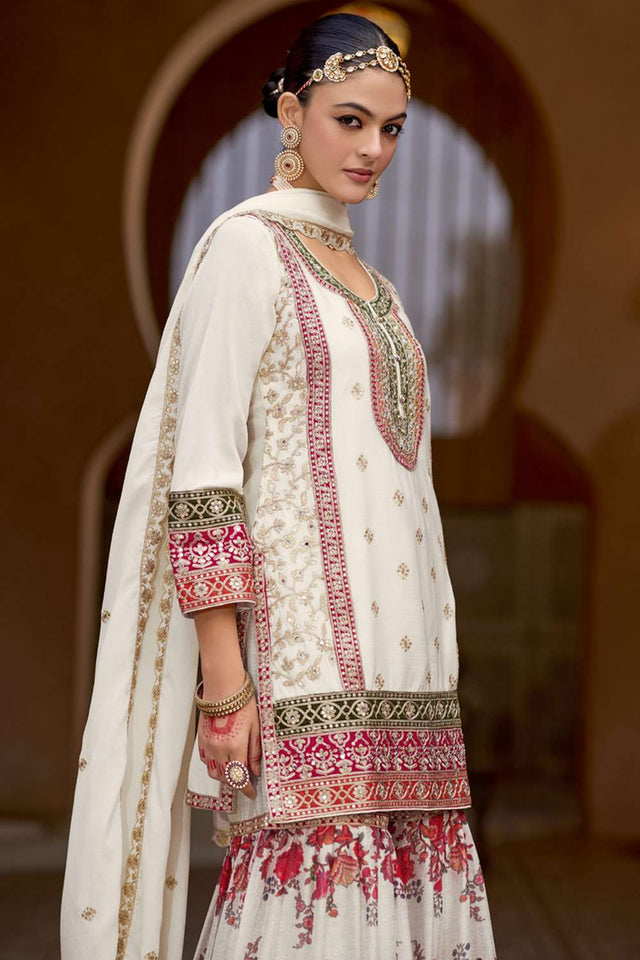 White Embroidered Art Silk Sharara Suit Set (vega eba rang2-1842)