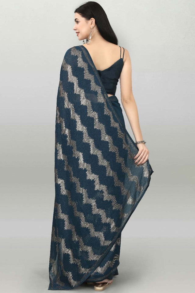 Blue Silk Embroidered Saree