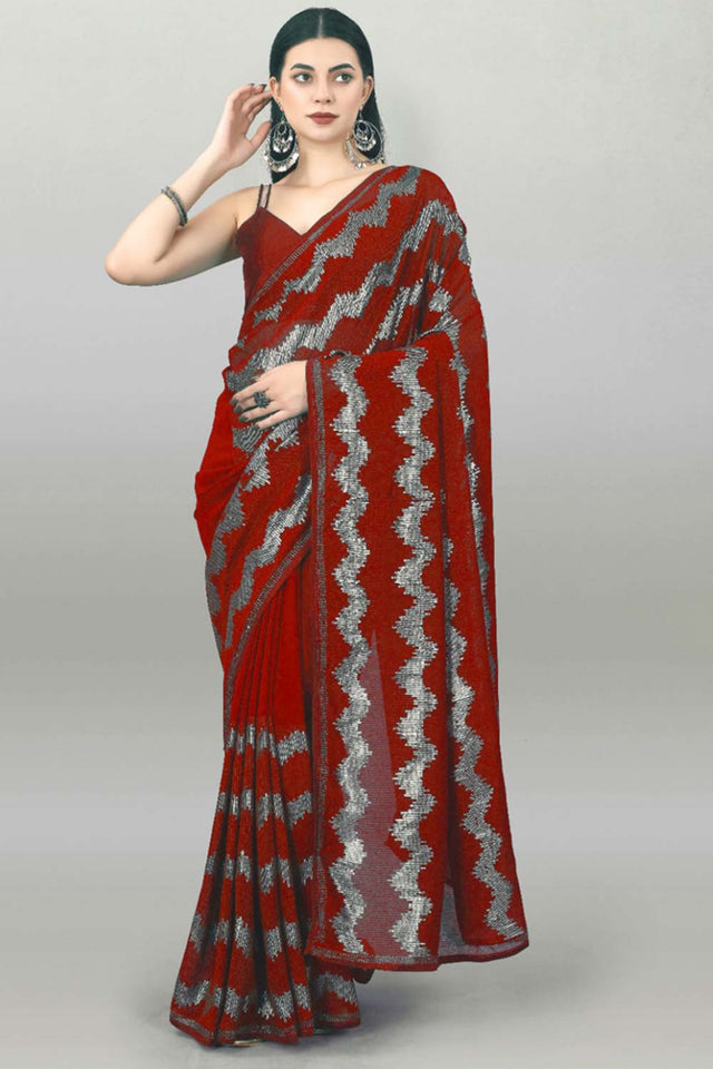 Red Silk Embroidered Saree