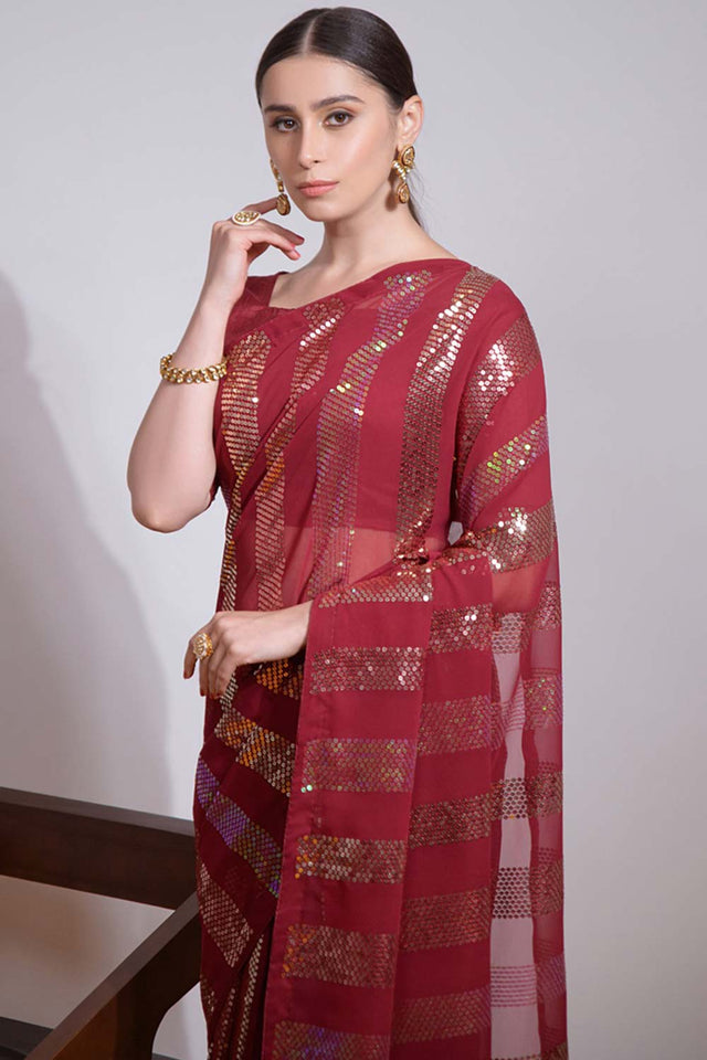 Maroon Silk Embroidered Saree (vega f -7003-D)