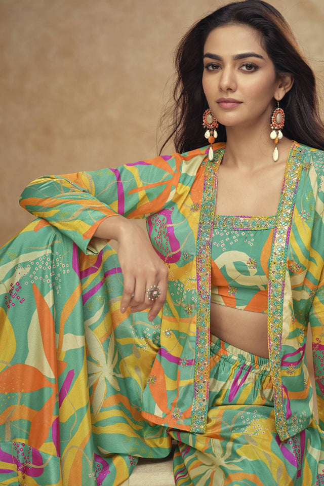 Multi Color Floral Printed Art Silk Co-Ord Set (vega gulkayra kiera-7505-a)