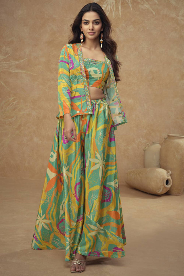 Multi Color Floral Printed Art Silk Co-Ord Set (vega gulkayra kiera-7505-a)