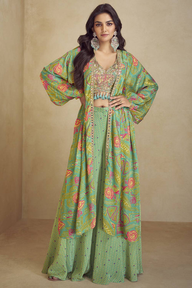 Sea Green Printed Art Silk Co-Ord Set (vega gulkayra kiera-7505-c)