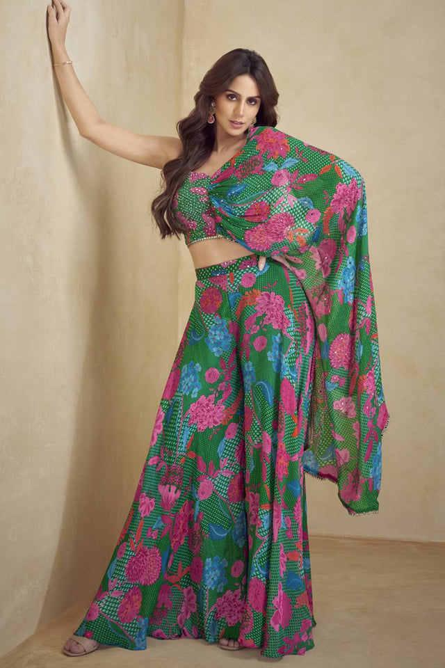 Green Floral Printed Art Silk Co-Ord Set (vega gulkayra kiera-7505-d)