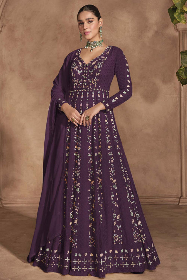 Violet Embroidered Silk Anarkali Suit Set (vega izhar-5678-c)