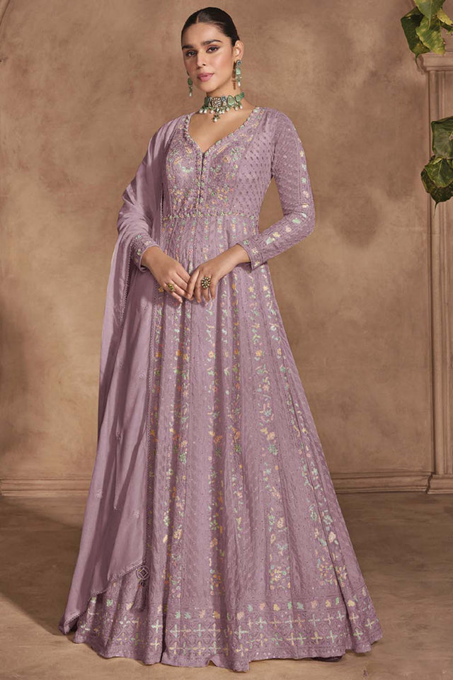 Pink Embroidered Silk Anarkali Suit Set (vega izhar-5678-d)