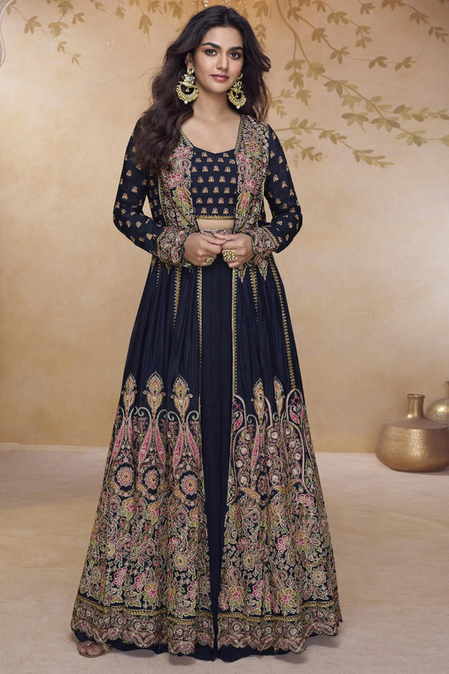 Lavender Floral Embroidered Silk Palazzo Suits