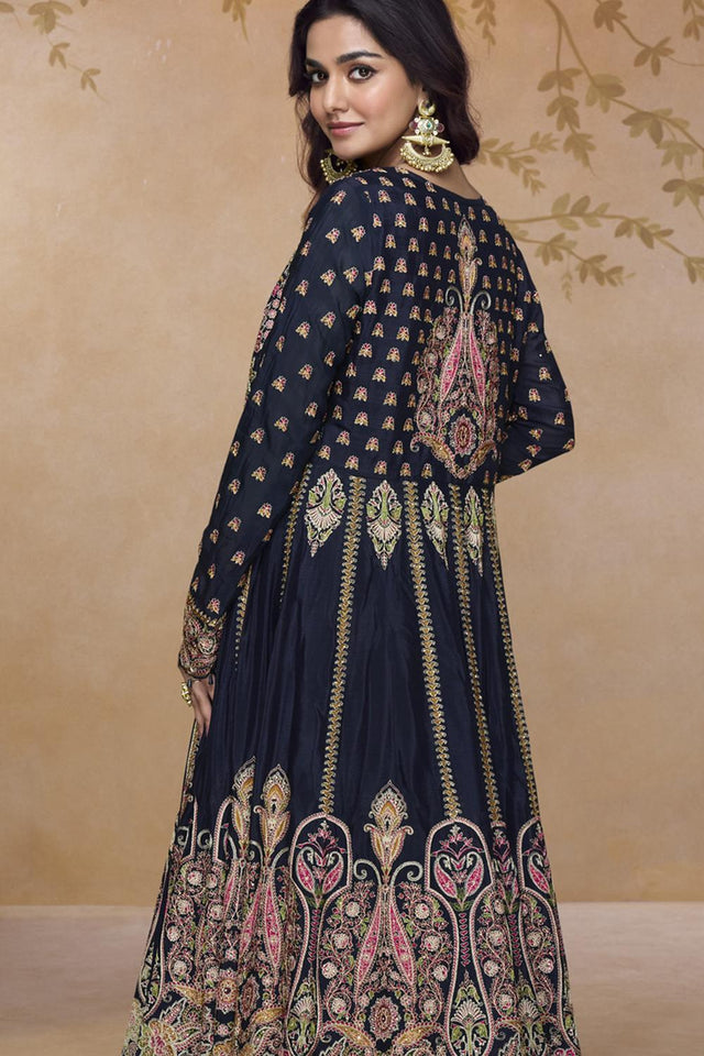 Lavender Floral Embroidered Silk Palazzo Suits