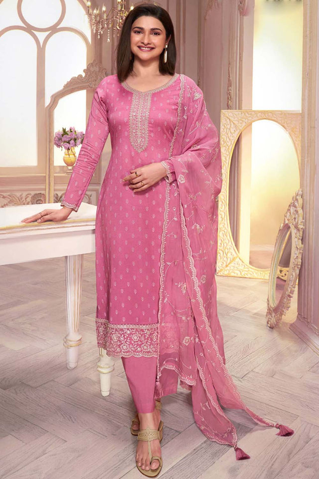 Pink Silk Georgette Embroidered Sharara Suit Set