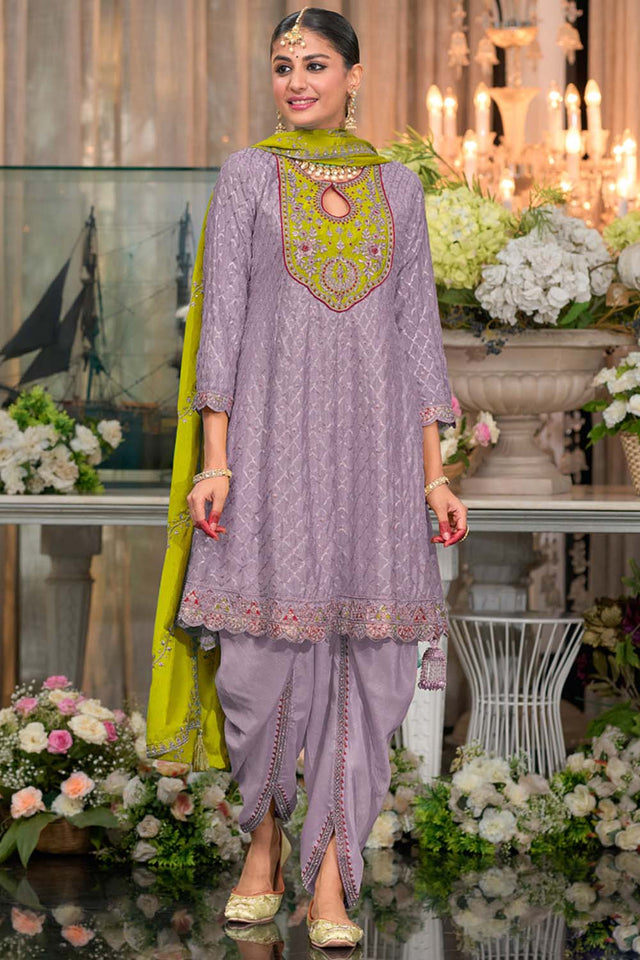 Lavender Sequin with Embroidered Art Silk Patiala Suit Set