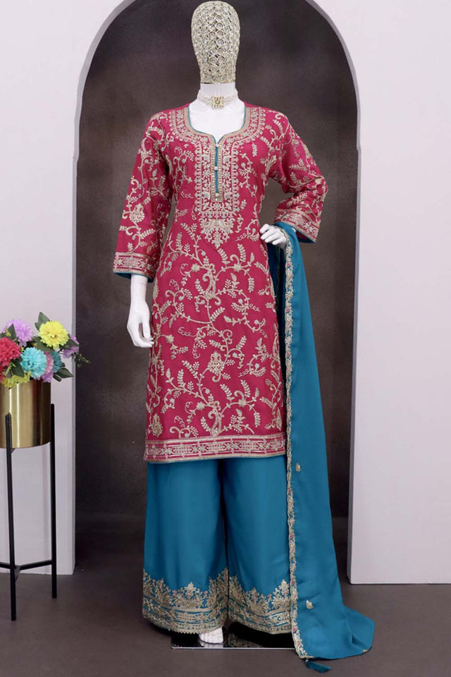Pink Sequin with Embroidered Art Silk Pakistani Suit Set