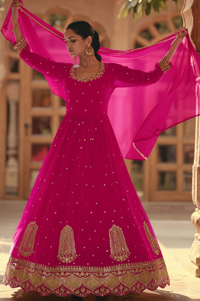 Pink Sequin with Embroidered Georgette Gown
