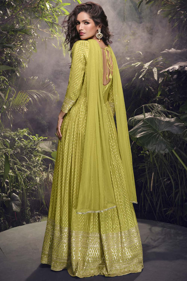 Yellow Dot Printed Viscose Anarkali Suit Set