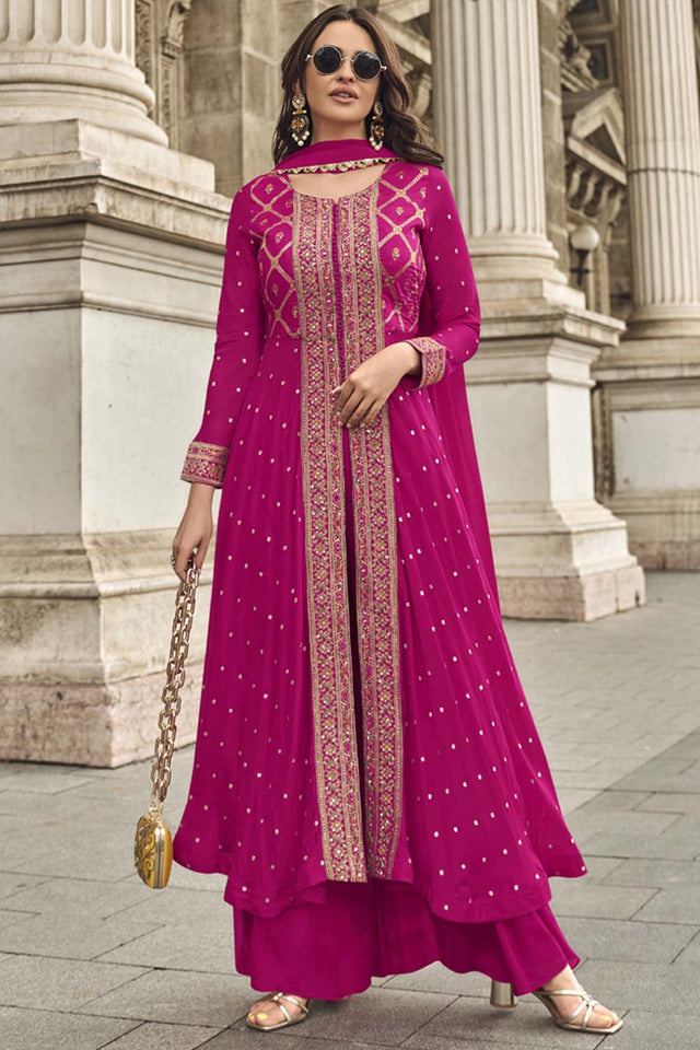 Pink Bandhani Georgette Palazzo Suit Set