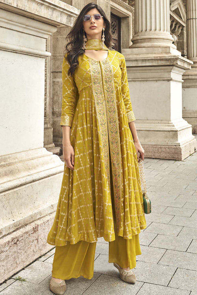 Yellow Bandhani Georgette Palazzo Suit Set