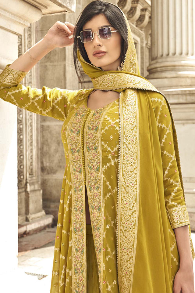 Yellow Bandhani Georgette Palazzo Suit Set
