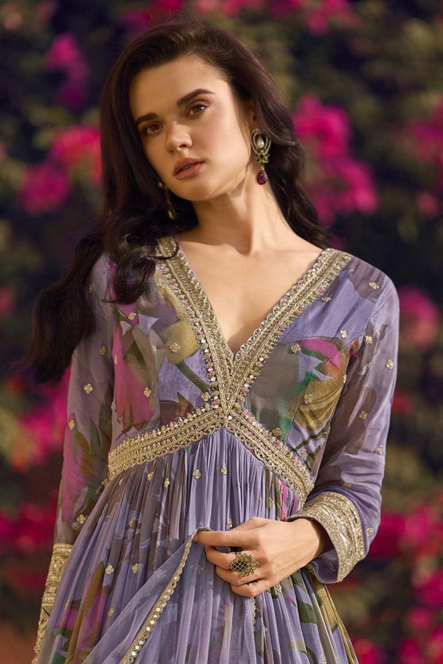 Violet Sequin With Embroidered Silk Gown