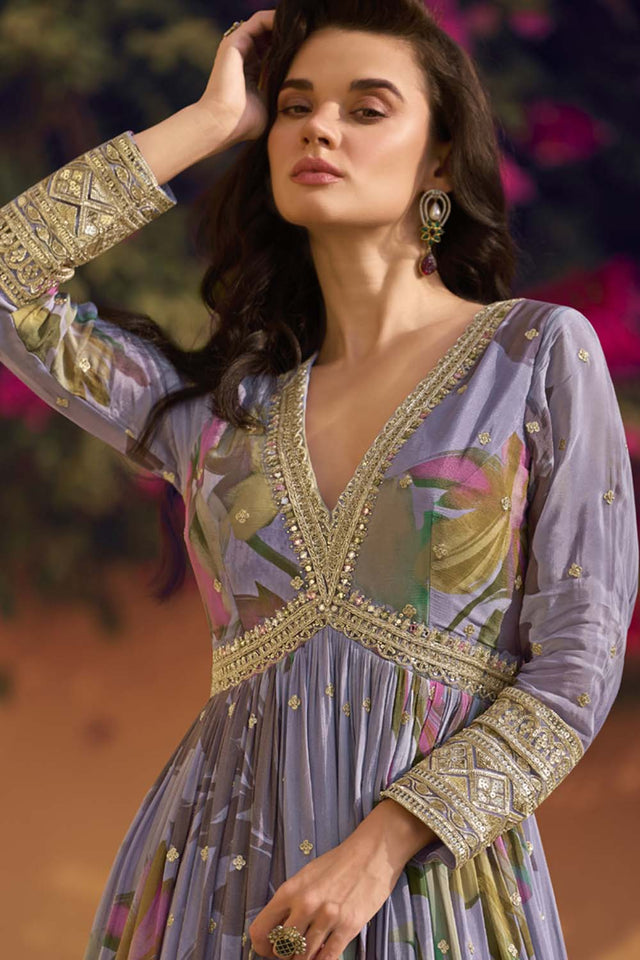 Violet Sequin With Embroidered Silk Gown