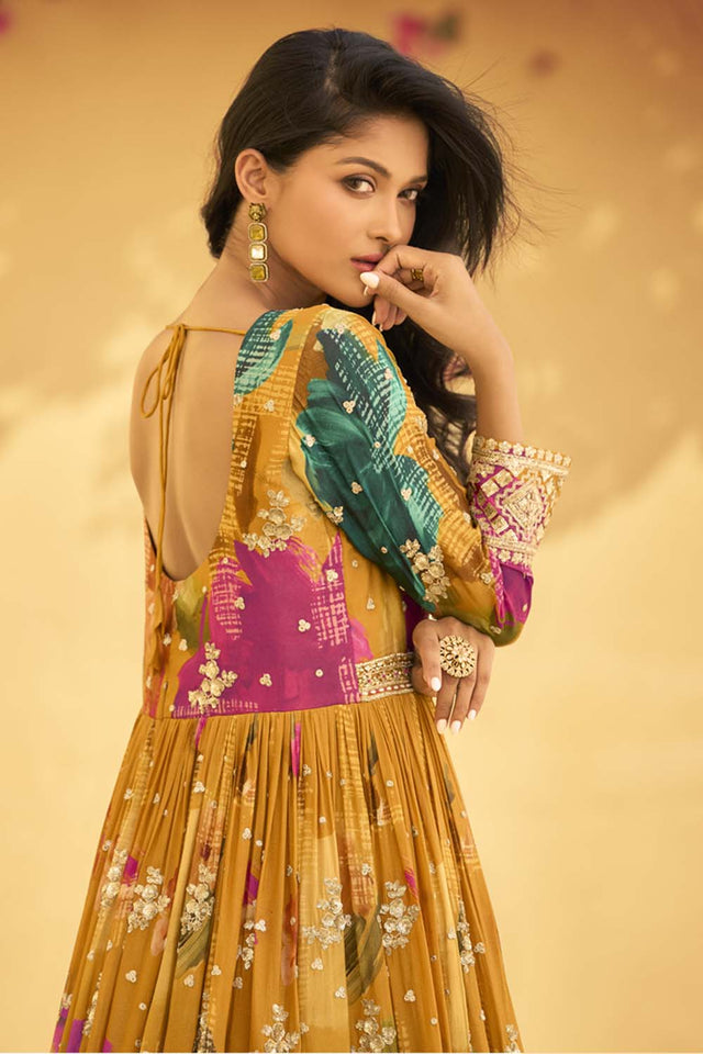 Yellow Sequin With Embroidered Silk Gown