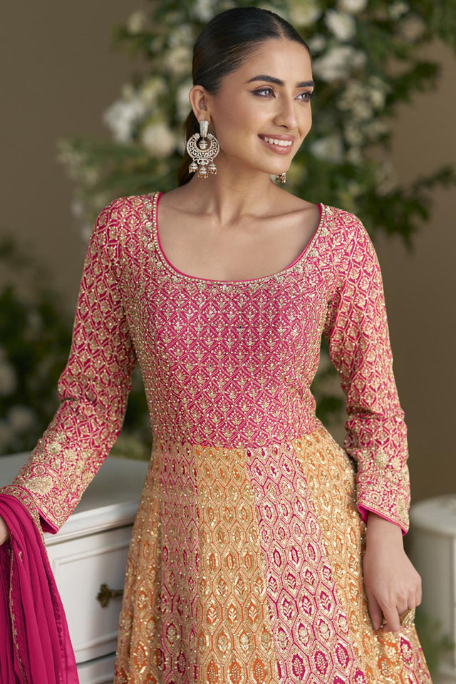Pink Sequin with Embroidered Georgette Gown
