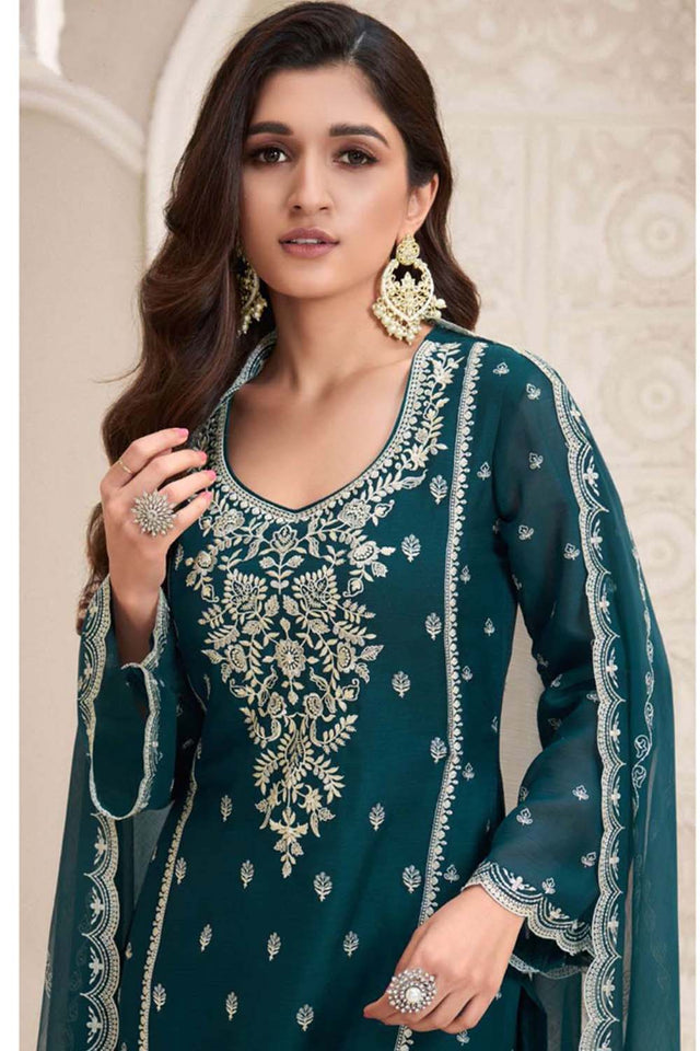 Green Floral Embroidered Chiffon Pakistani Suit Set