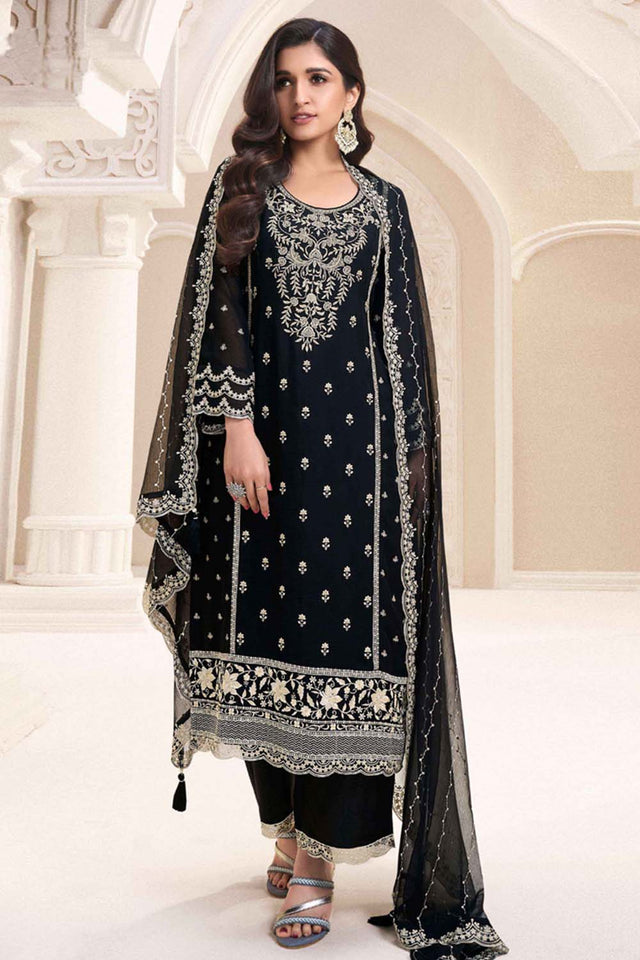 Black Floral Embroidered Chiffon Pakistani Suit Set