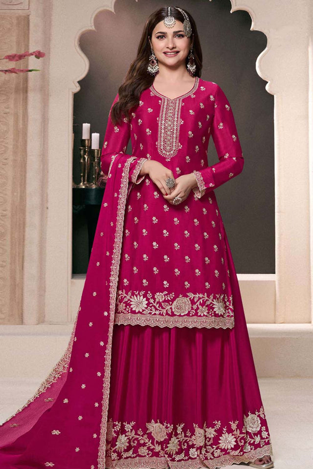 Pink Floral Embroidered Silk Pakistani Suit Set