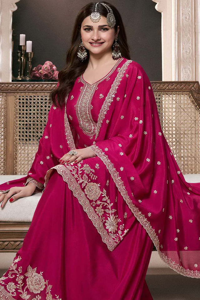 Pink Floral Embroidered Silk Pakistani Suit Set