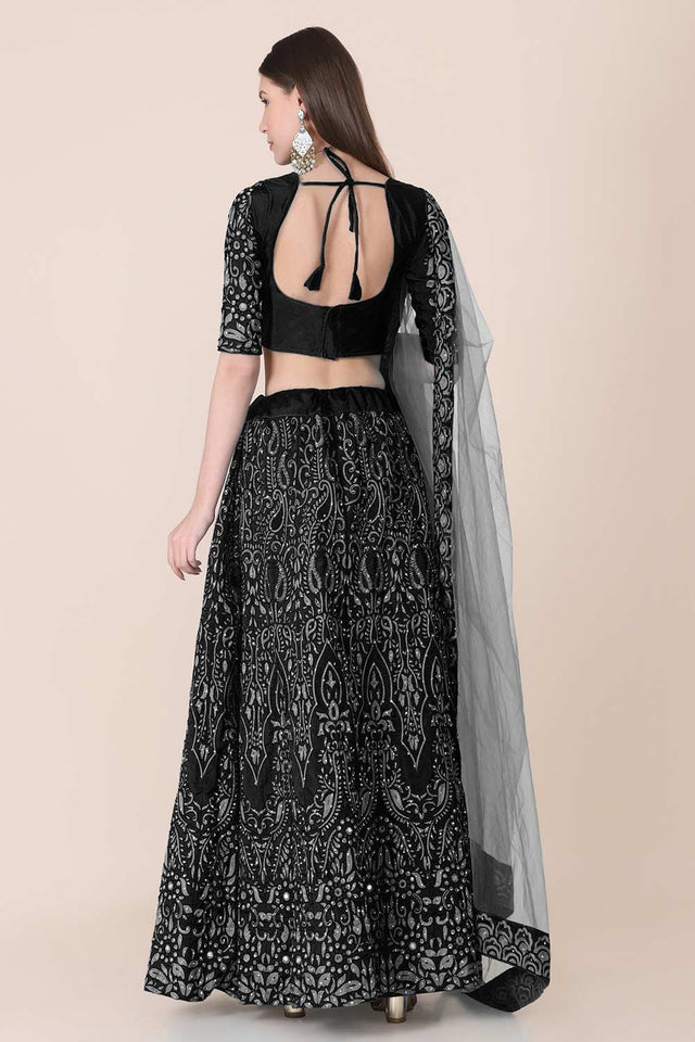 Black Taffeta Silk Embroidered Lehenga Choli