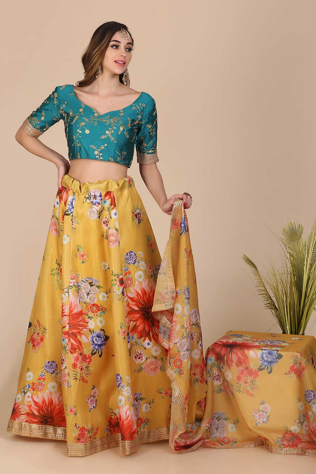 Yellow Banglory Silk Print Lehenga Choli