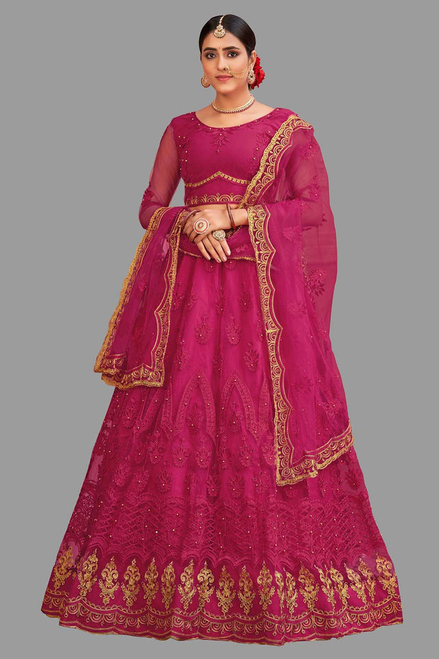 Pink Net Embroidered Lehenga Choli