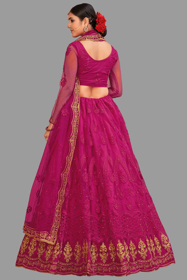 Pink Net Embroidered Lehenga Choli