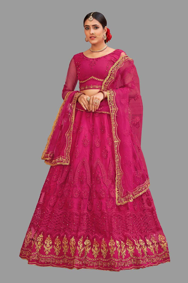 Pink Net Embroidered Lehenga Choli