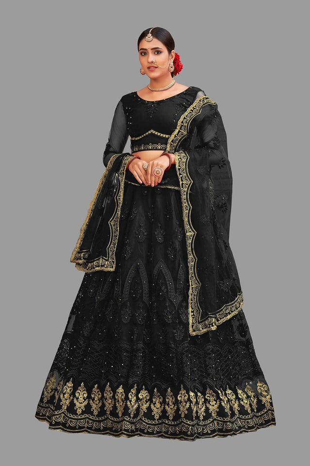 Black Net Embroidered Lehenga Choli