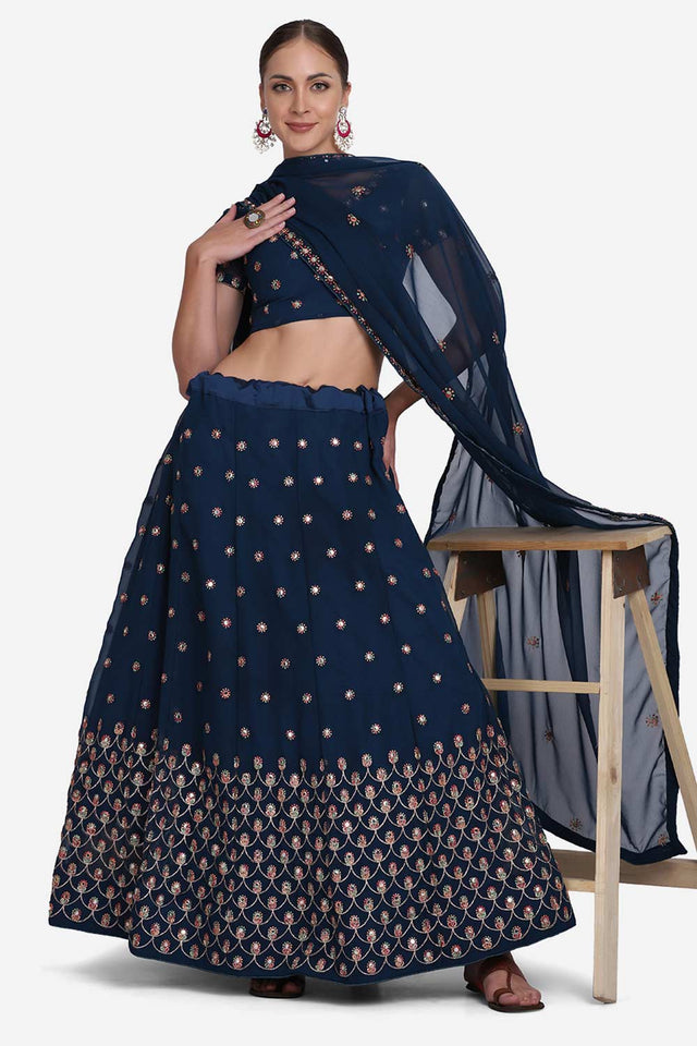 Blue Georgette Embroidered Lehenga Choli