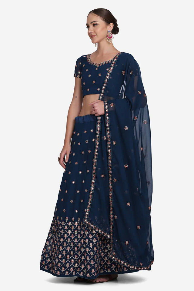 Blue Georgette Embroidered Lehenga Choli