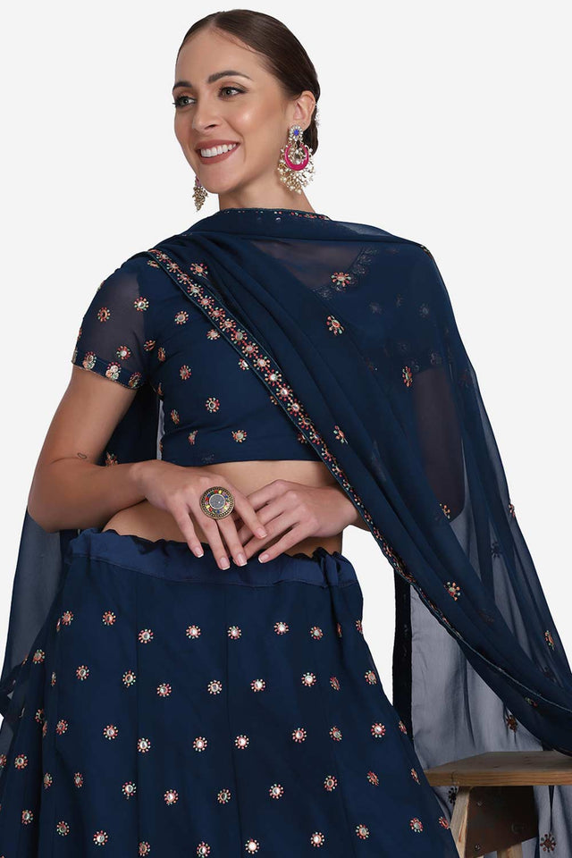 Blue Georgette Embroidered Lehenga Choli