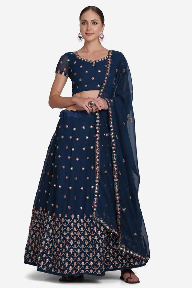 Blue Georgette Embroidered Lehenga Choli