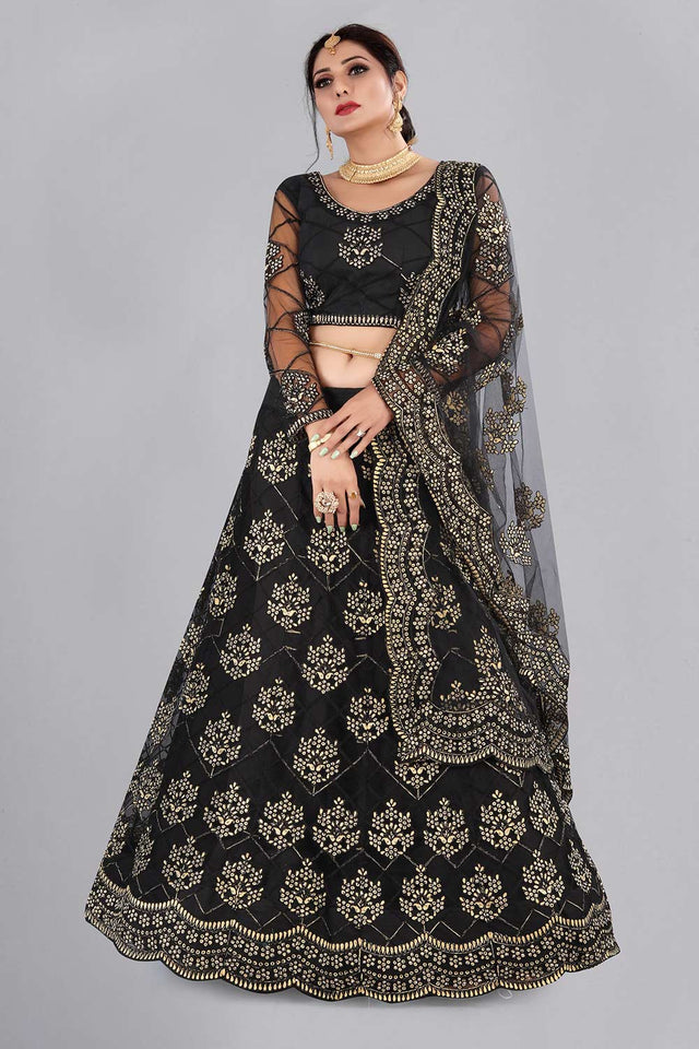 Black Net Embroidered Lehenga Choli