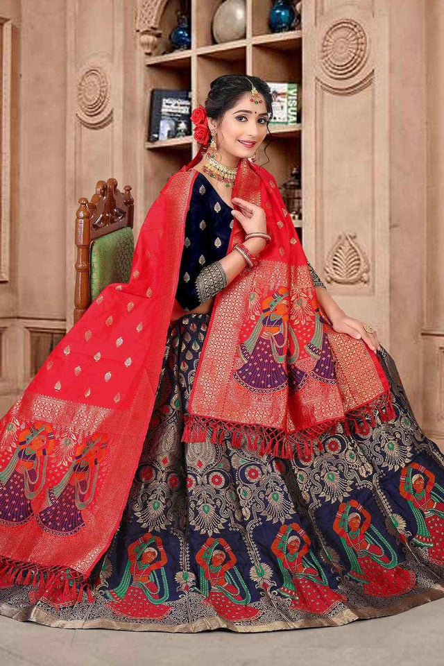 Blue Jacquard Zari Woven Lehenga Choli