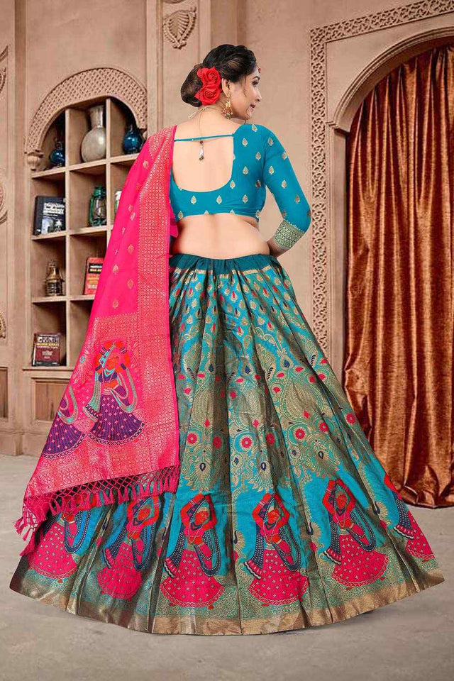 Blue Jacquard Zari Woven Lehenga Choli