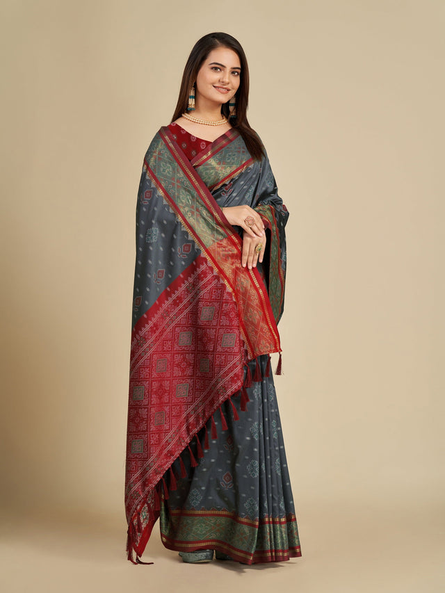 Grey Patola Silk Saree