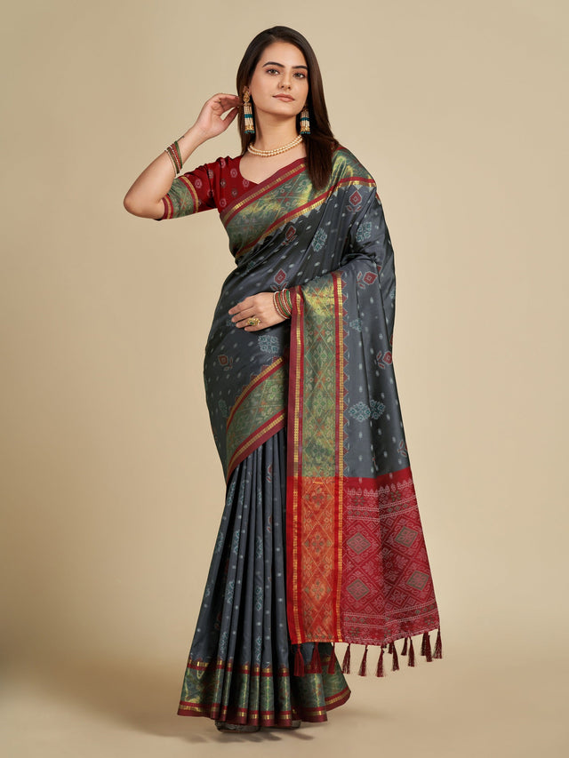 Grey Patola Silk Saree