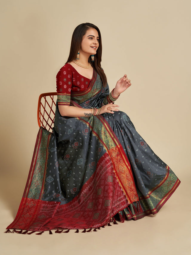 Grey Patola Silk Saree